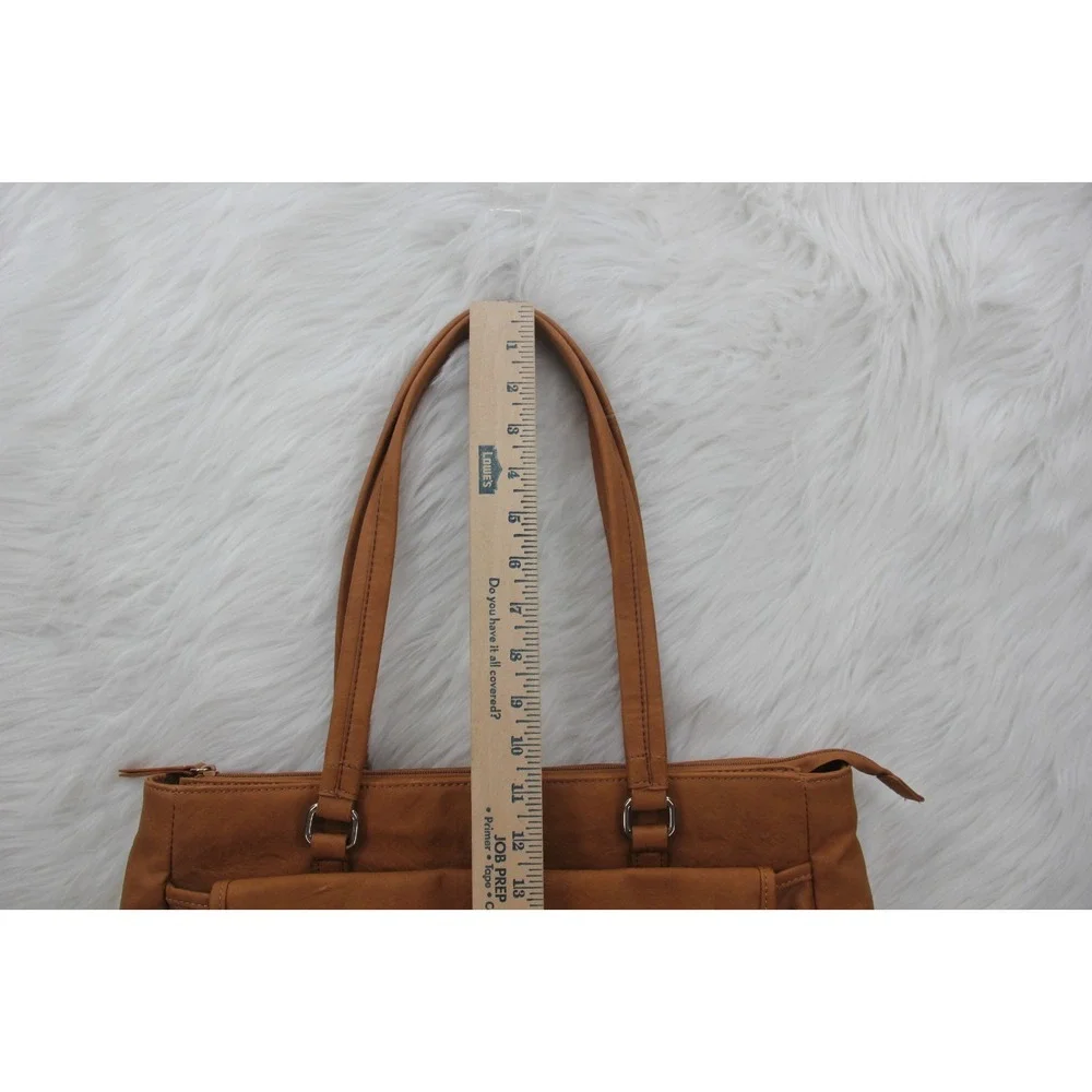 MultiSac Shoulder Purse Laptop Bag Tan Leather Look Several Compartments Classic